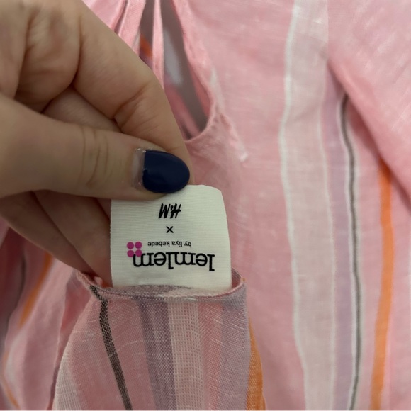 LEMLEM x HM Pink Orange Striped Linen Mini Dress - Picture 6 of 8